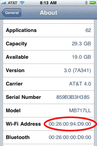 Mac address for iphone 5s