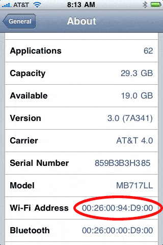 find the mac address for iphone